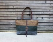 Waxed canvas shoulderbag carry all with  leather handles, 3 color bag COLLECTION UNISEX