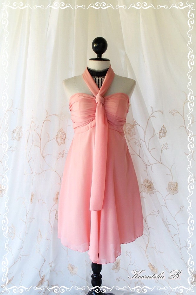 Cinderella Story III Goddess Cocktail Party Dress Asymmetric Hem Pale Peachy Pink Color Halter And Strapless Style Prom Wedding Dress S-M