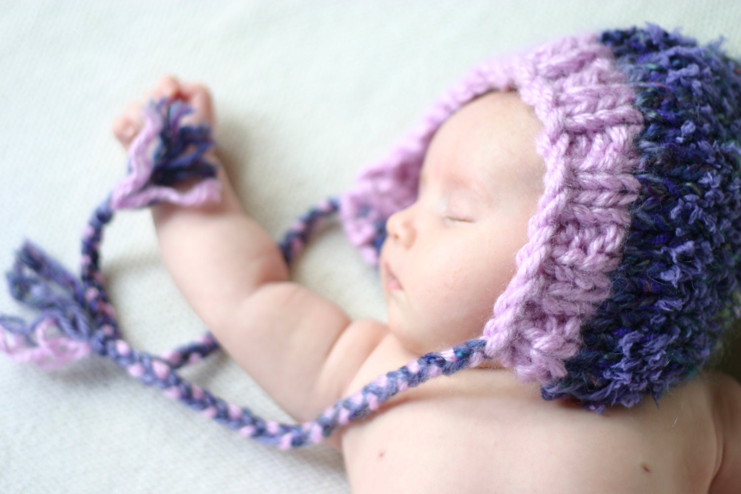 Baby bonnet hat photo prop hand knit purple or yellow free US shipping