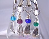 Wine Charms / Beer Bottle Beverage Marker Drink Label - Sailboat Sailing Boating Sailor - Set of 4 - Green Blue Purple Beads Metal Charms