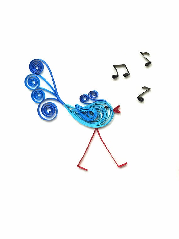 Quilled Birthday Card - Bird handmade greeting card