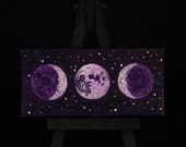 Oil Painting, Purple Sacred Feminine Moon, 2" x 4", Comes with mini black easel and magnet strips on back