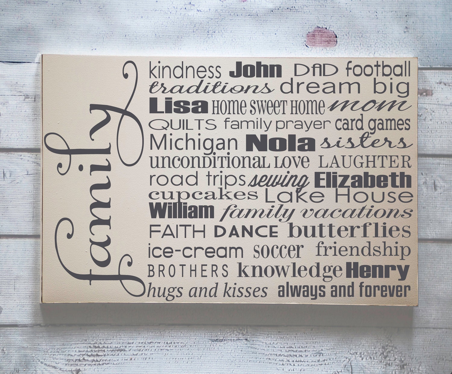 Family Subway Art Board - Typography Word Art -  LARGE - Your Choice of Words - Your Choice of Colors