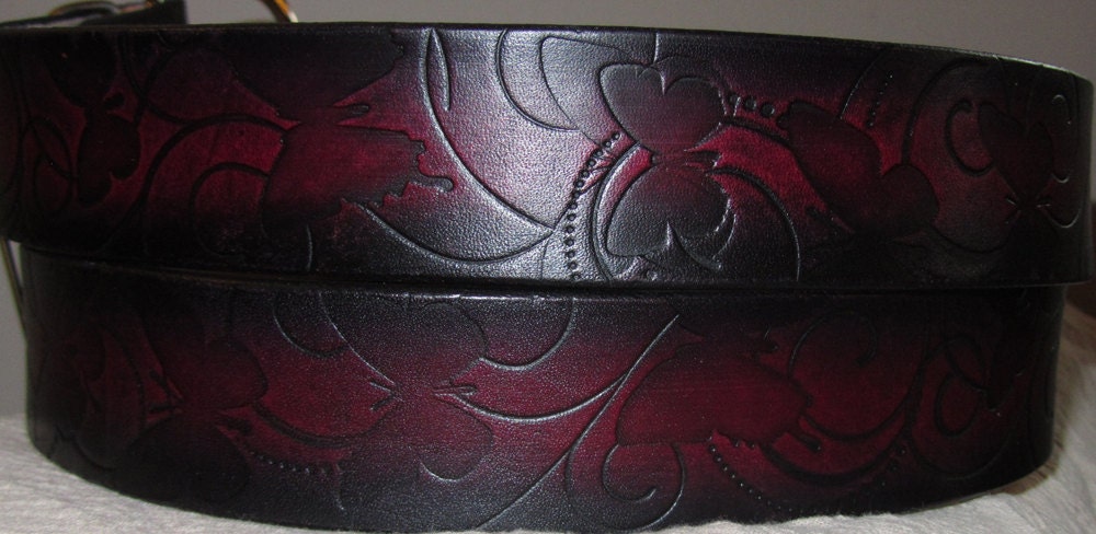 Butterfly Belt, Black with Red Center, with Decorative Silver Buckle Set