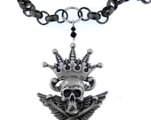 Men's:Gothic/Steampunk/Rock n' Roll - Crossbone Skull with A Crown, King Of Skull Necklace