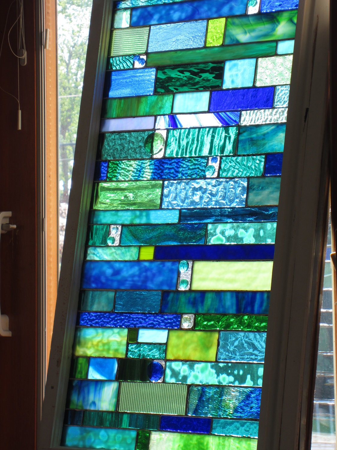 sea glass -Stained glass- Custom order in Vintage window - stained glass panel-Handmade ART