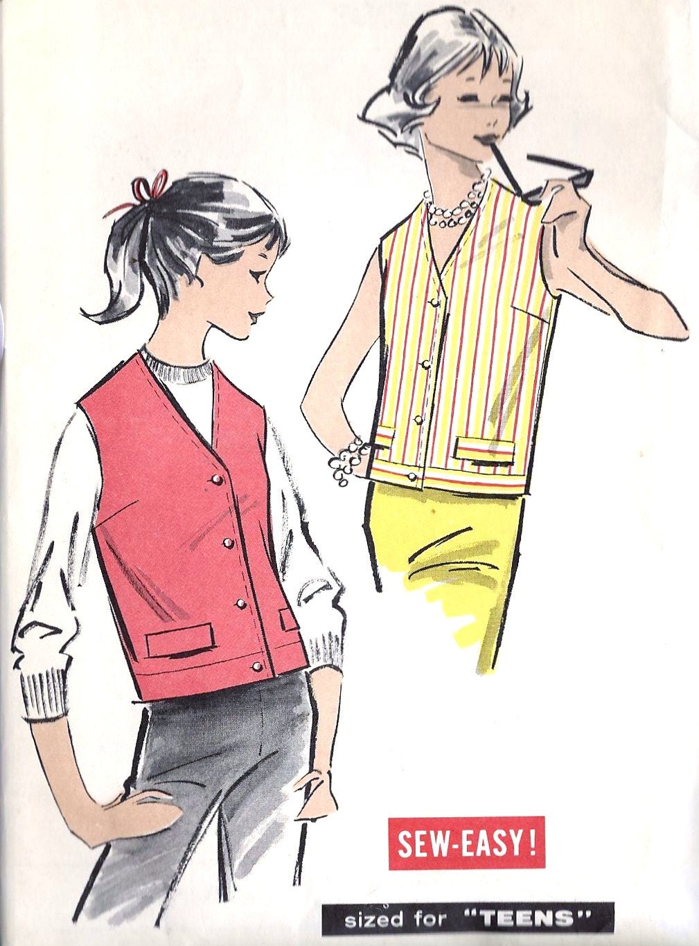 1950s Teen Straight Vestee Vintage Sewing Pattern, Advance 8929 bust 30"