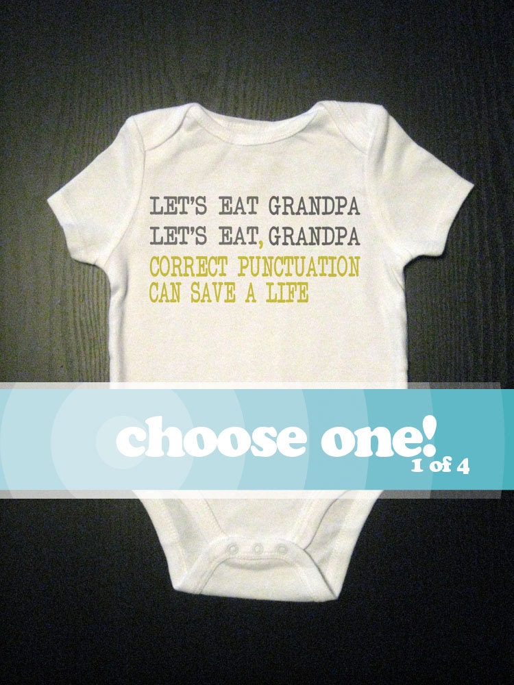 Correct Punctuation - Let's Eat - One Piece Baby Bodysuit - Funny Baby - Humor Children's Clothing - Baby and Toddler and Kid's