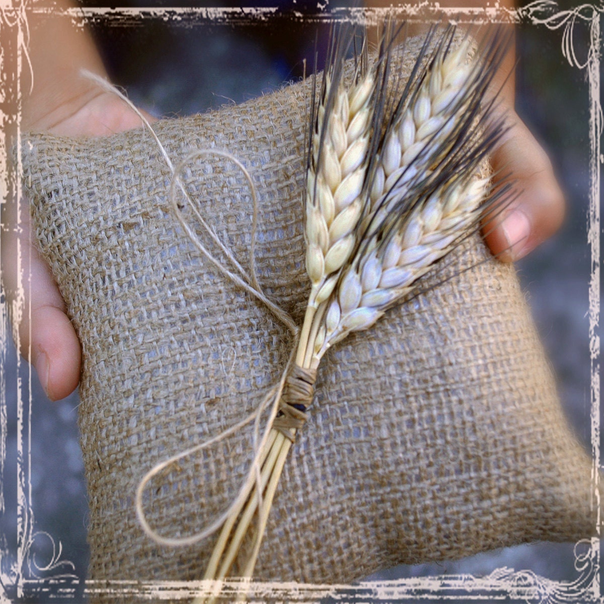 Wheat And Burlap Ring Bearers Pillow - Rustic Country Wedding - Southern Weddings - Tan, Brown, Neutral - Barn, Western, Farmstead - Fall