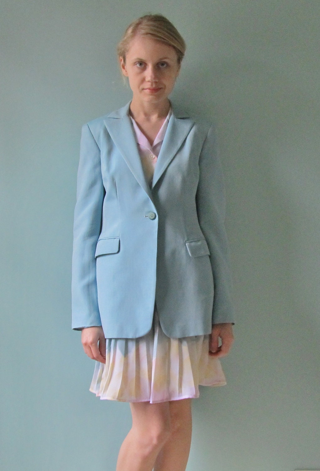 vintage Oscar de la Renta baby blue blazer small size 2