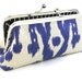 Blue Ikat Clutch Purse Metal Frame Handbag Boho Bag Handmade