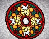 Vintage Christmas Tree Skirt Stained Glass Candles