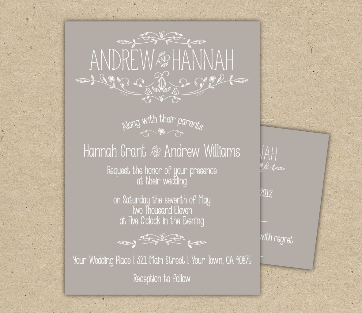 Vintage Wedding Invitation and RSVP -Printable DIY. printed country chic outdoor wedding (1054)
