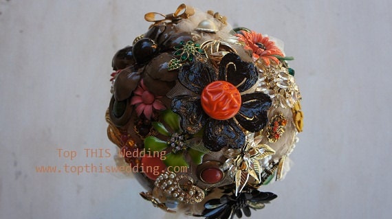 Large Vintage Brooch  Bouquet - Gold and Brown