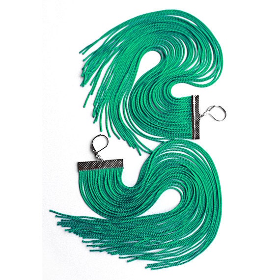 Mint Long Fringe Earrings
