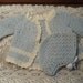 Antique Crocheted Diaper Shirt and Cap Blue Off White Layette Set