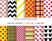 50% Off Sale Mickey Mouse Digital Paper Pack, Scrapbook Papers, 12 jpg files 12 x 12 - Instant Download - DP143