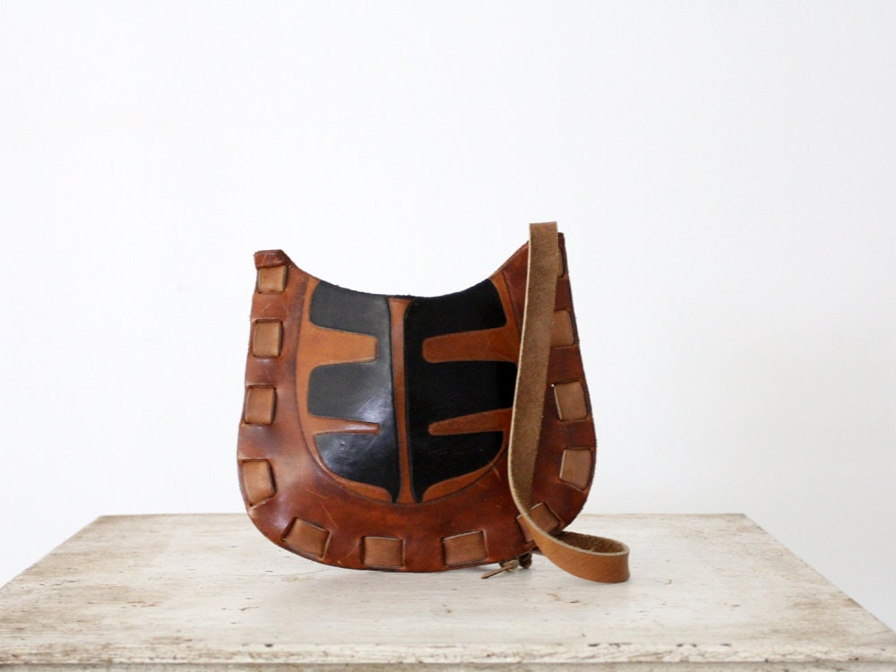 1960s European Hippie Bag // 60s Leather Bag