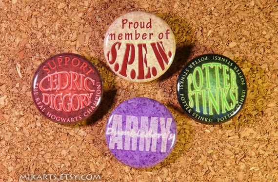 HP Phrase Collection: S.P.E.W. D.A. Support Cedric Diggory Potter Stinks Pin-back Button Set