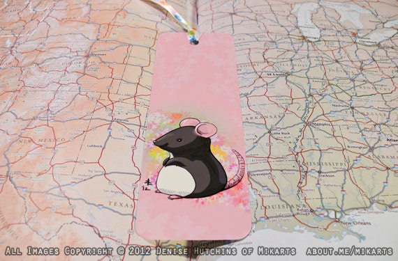 Cute Pink Black and White Fat Rat Bookmark