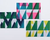 Geometric Postcards, set of 3, handprinted