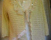 Altered Couture Sweater, shabby cottage cotton sweater vintage lace, upcycled clothing, LARGE