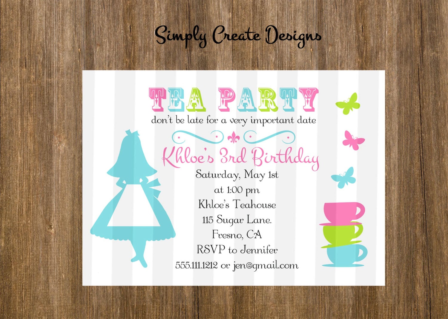 Alice Inspired Tea Party Invite 5x7 Jpeg DIGITAL File Il_570xn