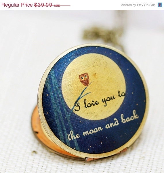 ON SALE Locket,Owl Locket,Photo Locket, Wedding Necklace,I love you to the moon and back- Vintage Locket,bridesmaid gift locket necklace
