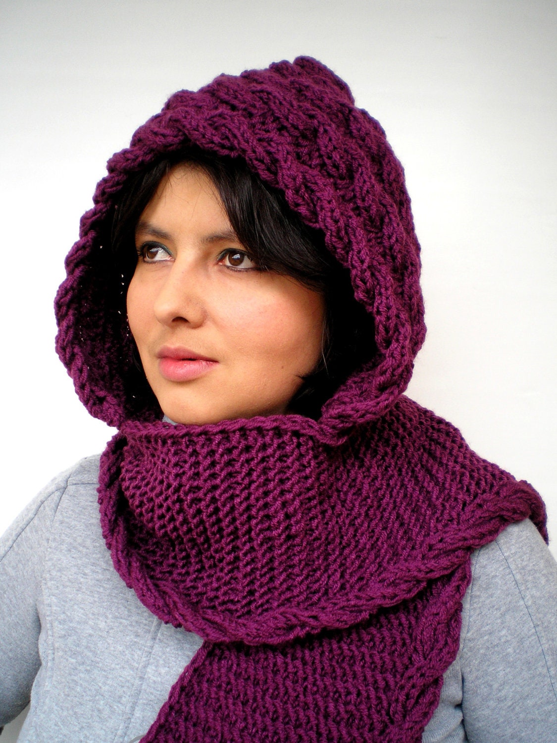 soft scarf Chunky Hand Hood mixed Hooded Scarf  Wool Cabled Knit hooded Scarf Scarf soft