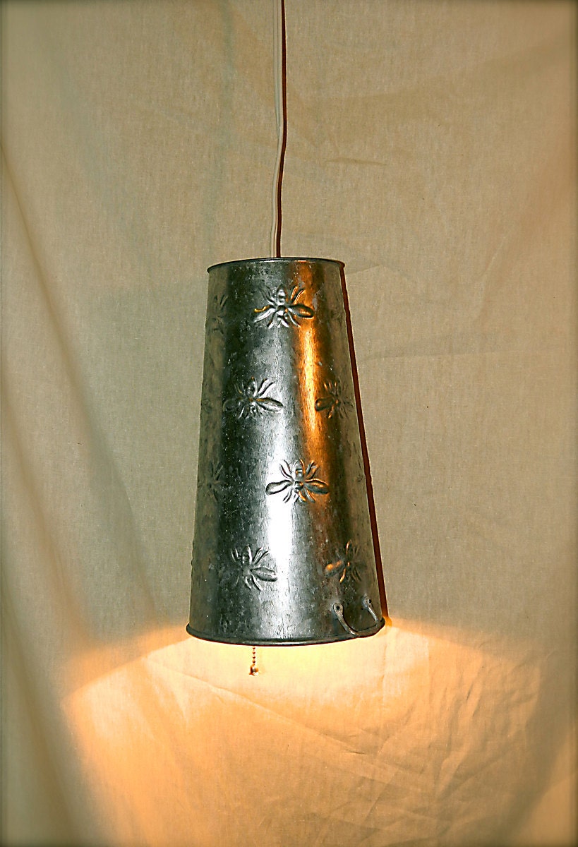 Repurposed Indoor/Outdoor Galvanized Flower Pot Hanging Light Silver - SALE