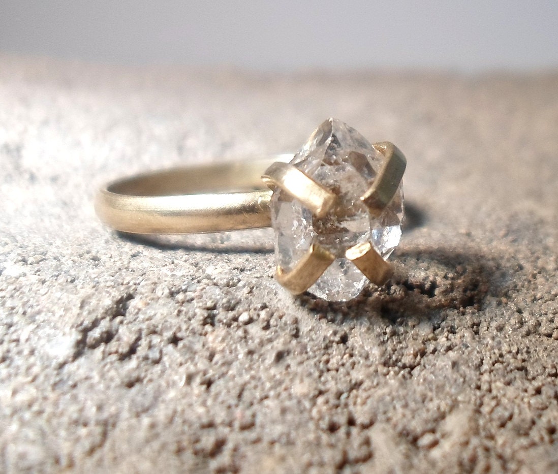 Herkimer Diamond Gold Brass Layering Stacking Statement Ring