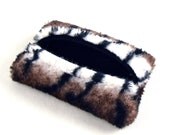 Pocket Tissue Cover Fabric Tissue Holder Phone/ Gadget Case Black White Brown Tiger Animal Print Faux Fur Stocking Stuffer