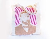 Tote Bag Gentleman Edwardian Gold Handprinted Striped Womens Shopping Carryall