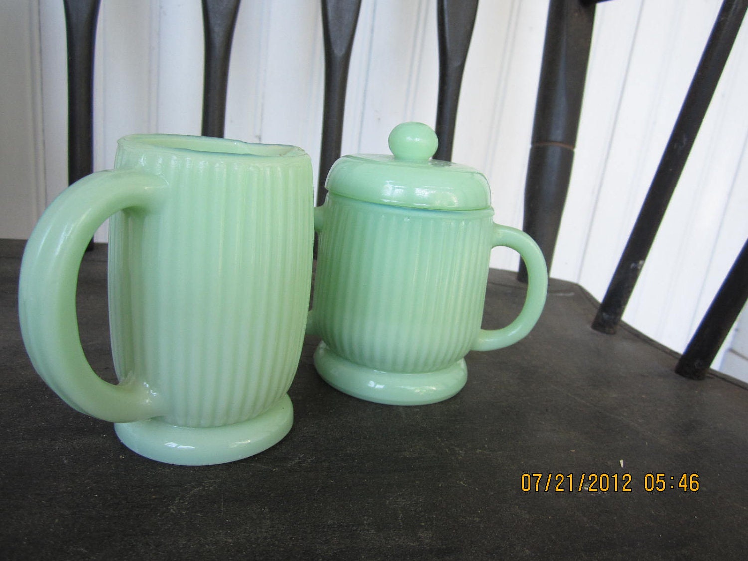 Vintage Jadeite Green sugar bowl creamer set by WestofChelsea