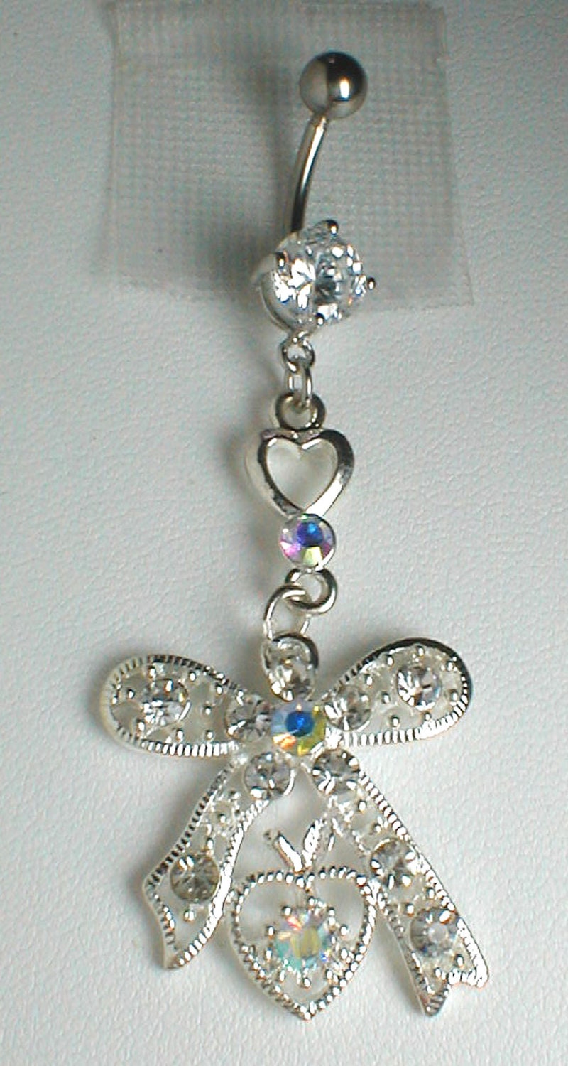 Unique Belly Ring - Bow w/ Crystal AB Rhinestones