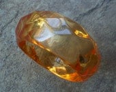 Lucite Bangle Bracelet. Faceted. Tangerine Orange. Big & Chunky. Vintage 1960s.