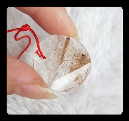 Gold Rutilated Quartz Faceted Pendant Bead,24x6mm,4.94g