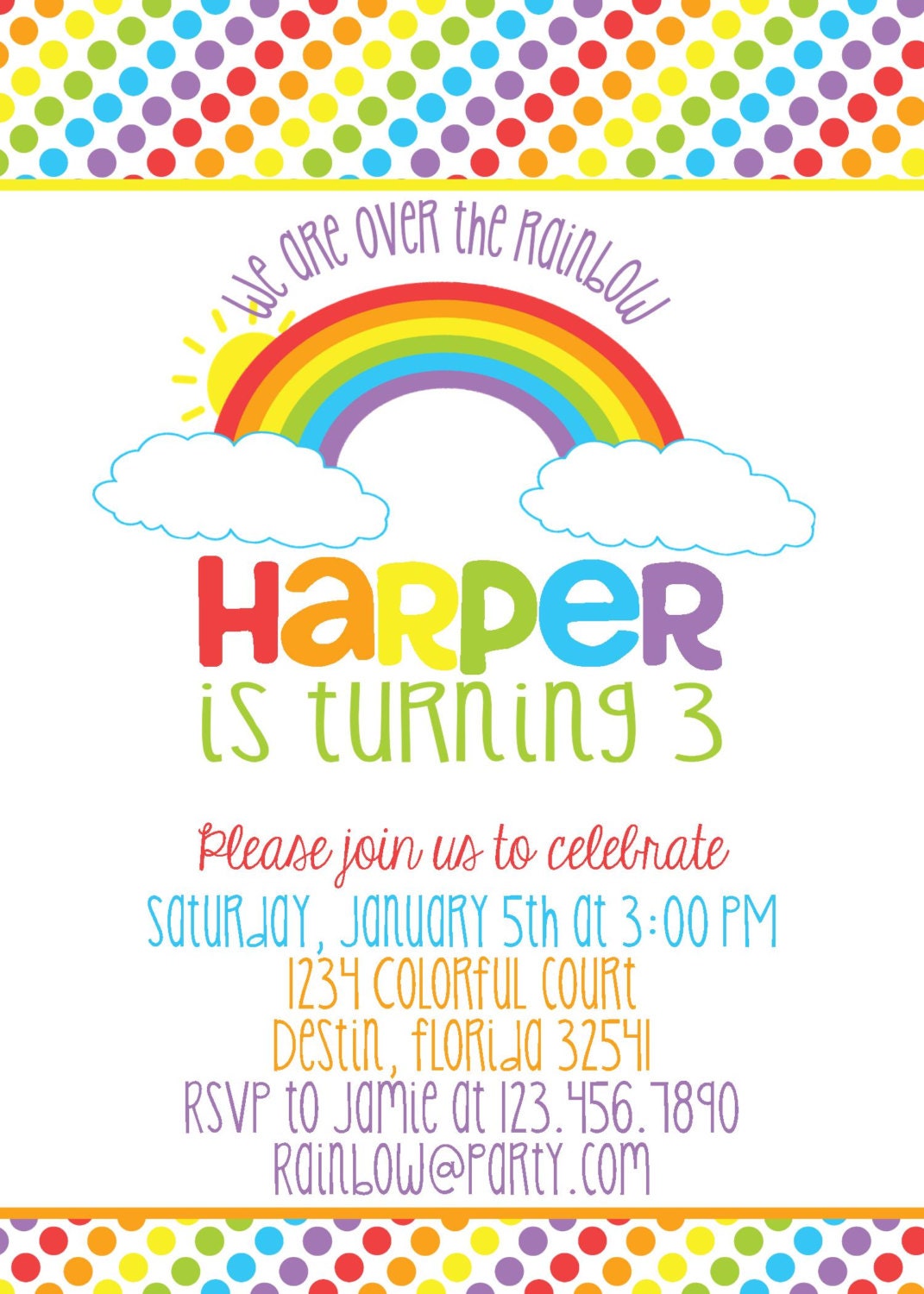 Rainbows and Sunshine Birthday Party Invitation - Girl PRINTABLE Il_570xn