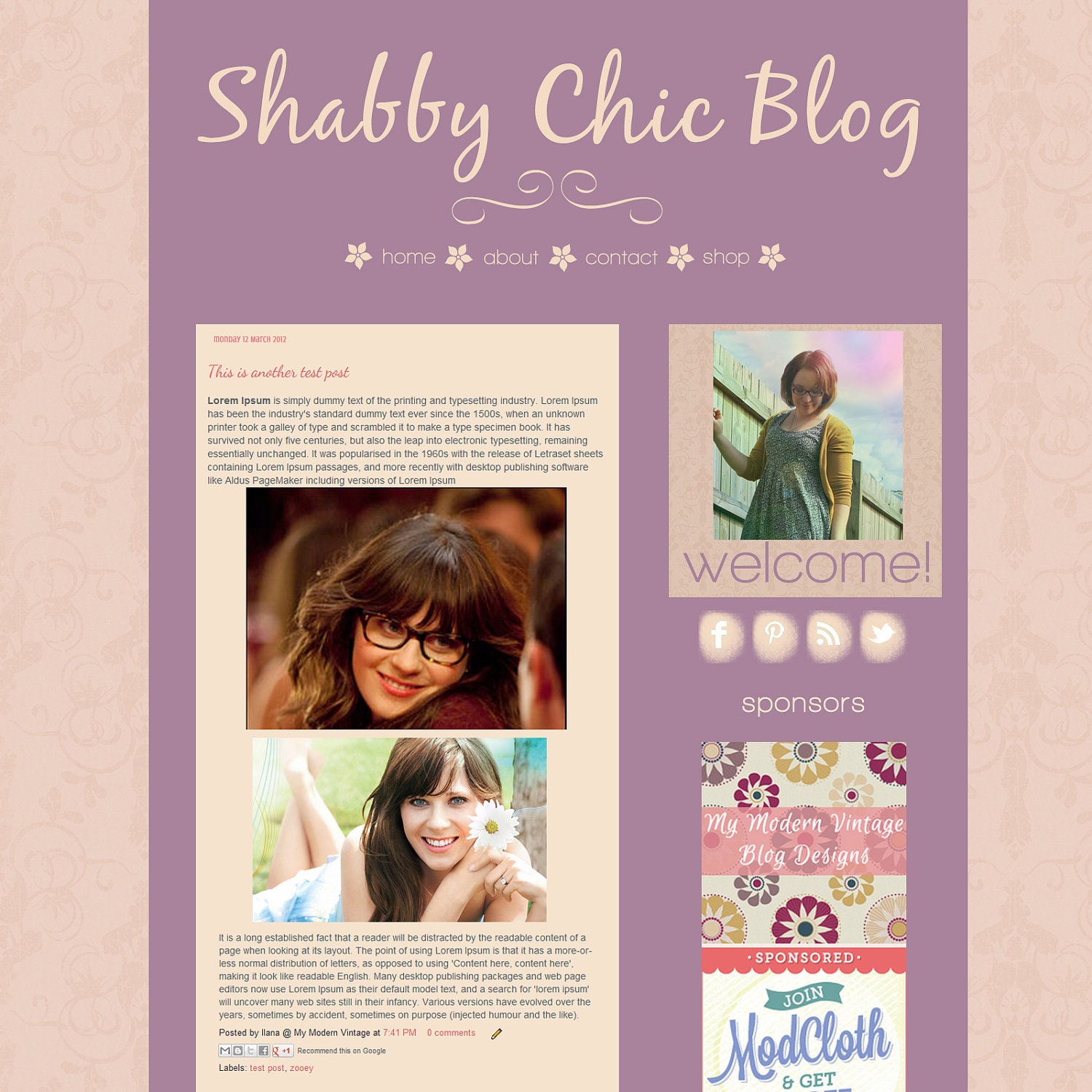 Shabby Chic- Premium Premade Blog Template for Blogger- Graphic Design - Installation Included