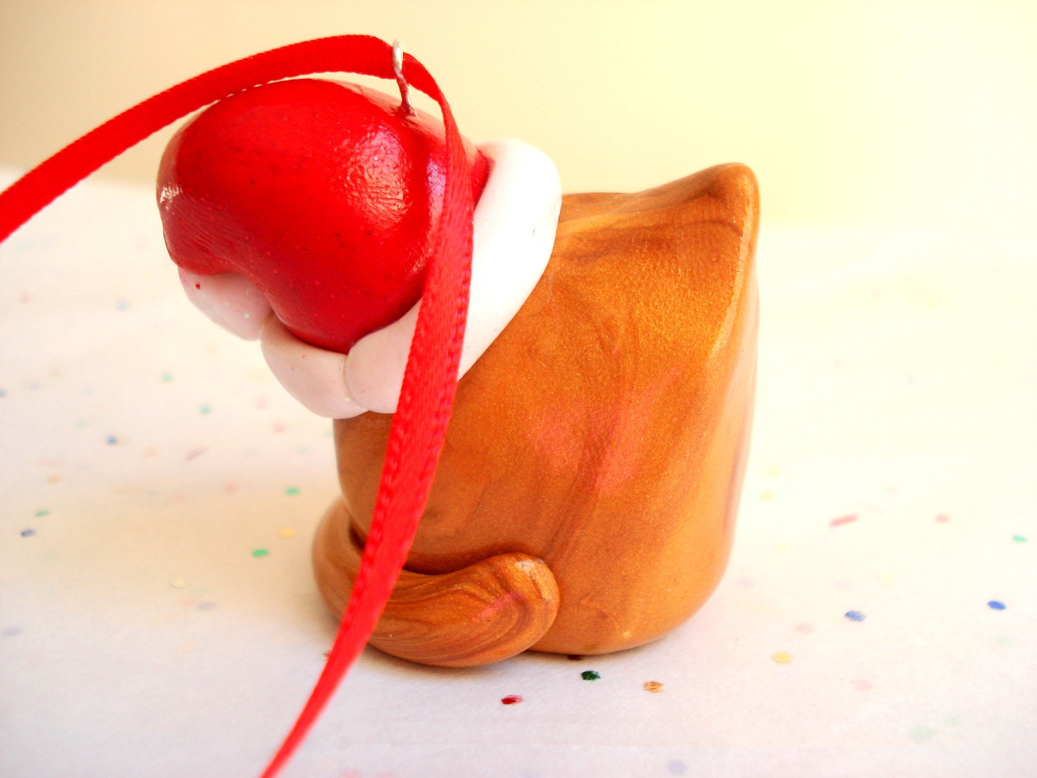 Orange Cat Ornament, Polymer Clay Orange Fat Cat Christmas Ornament