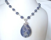 blue necklace, blue sodalite necklace, gemstone necklace, June trends, boho chic, summer fashion, ooak,