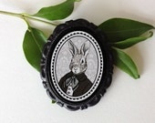 Rabbit Brooch - Victorian Style - Black and White Bunny Portrait - Boy Rabbit - Large