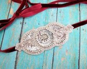 Silver Beaded Headband Art Deco for Women Teens Flapper Style Tie Hair Accessories by Flower Couture