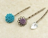Flower Bobby Pins, Floral Hair Pin Set, Purple, Aqua Hair Accessories for Women and Teens by Flower Couture
