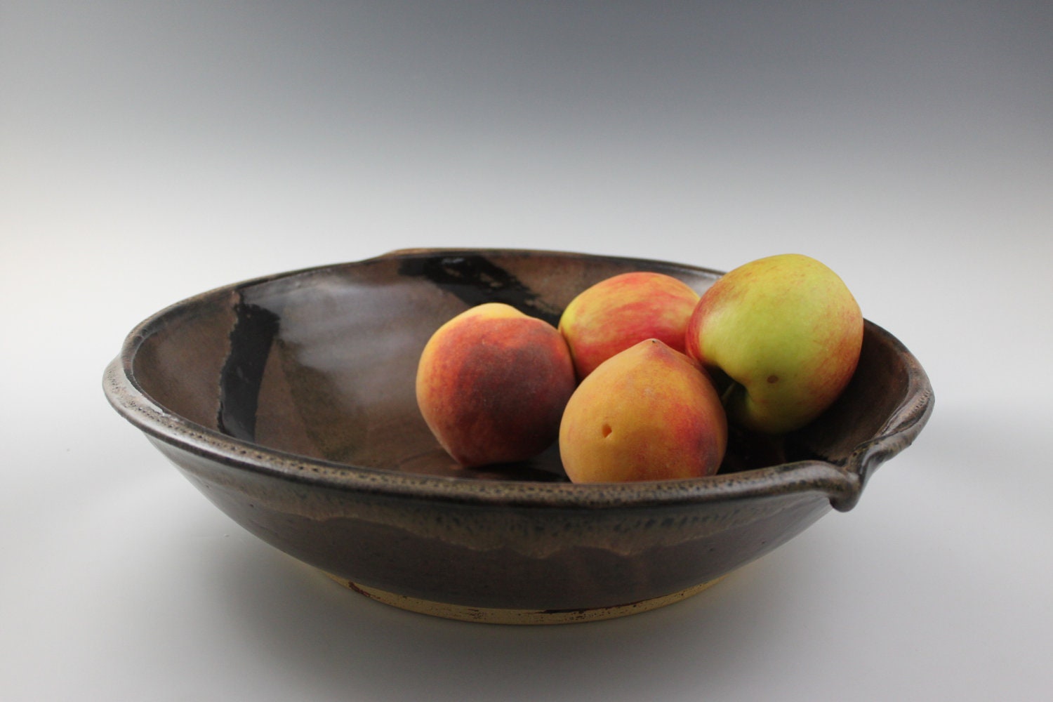 Ceramic Bowl Serving Bowl Large -Brown and Black wax resist-Handmade Pottery