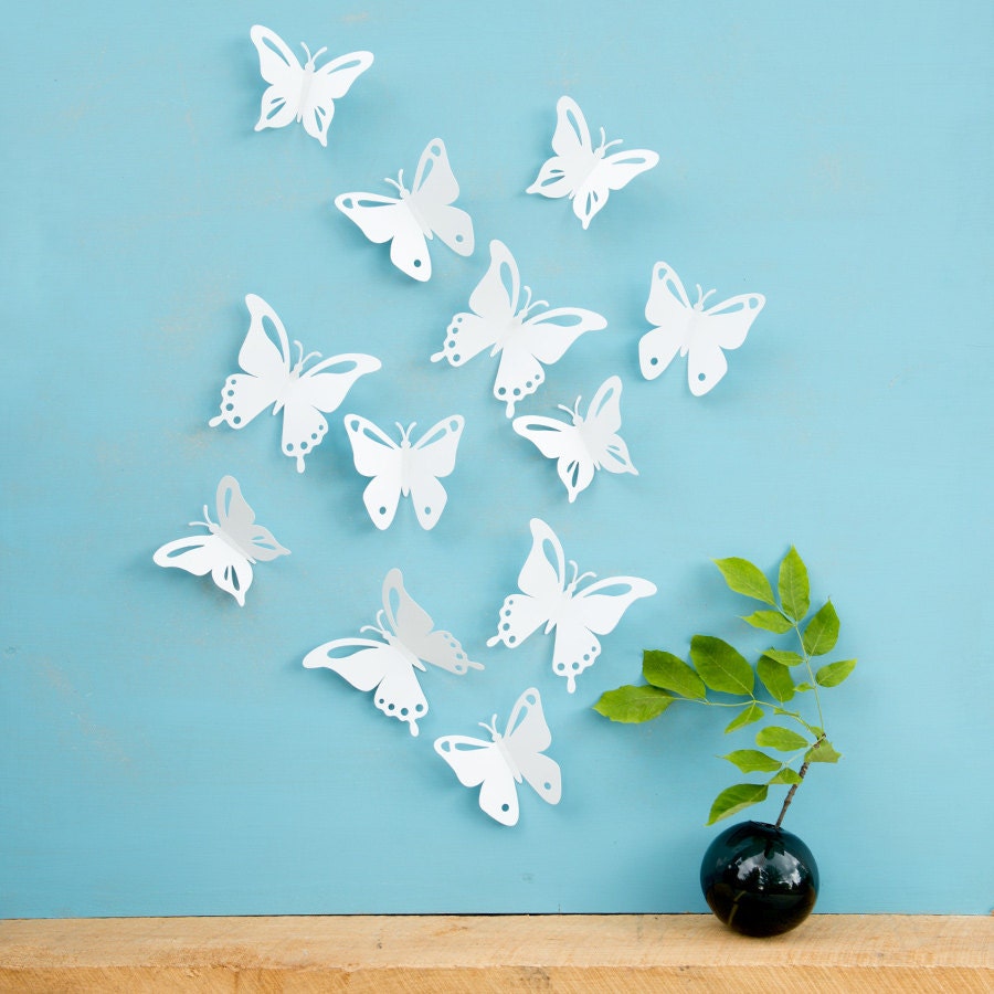 Butterfly Wall Art 3D White Butterflies Set of 12, PopArt, Made in Canada