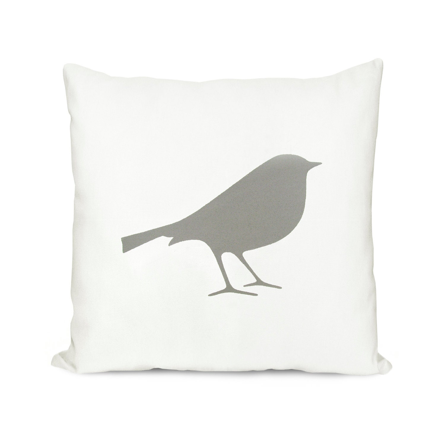 Bird pillow cover, Decorative pillow, Minimalist, 16x16 pillow cover - Grey and white pillow cover with bird print and  leaves print backing