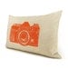 Camera pillow cover, Lumbar pillow cover, 12x18 decorative throw pillow cover - Orange retro camera print on natural beige cotton canvas