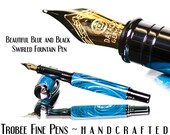 Fountain pen handmade quality writing pen  Fountain Pen Made by Hand Fordite Acrylic Blue, Back and White