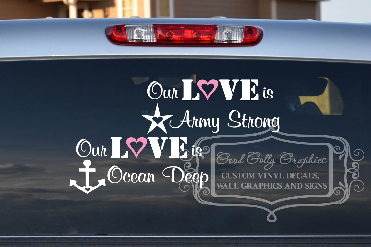 Military decal: Our love is...Army, Navy, Marines, Air Force, Coast Guard and National Guard etc